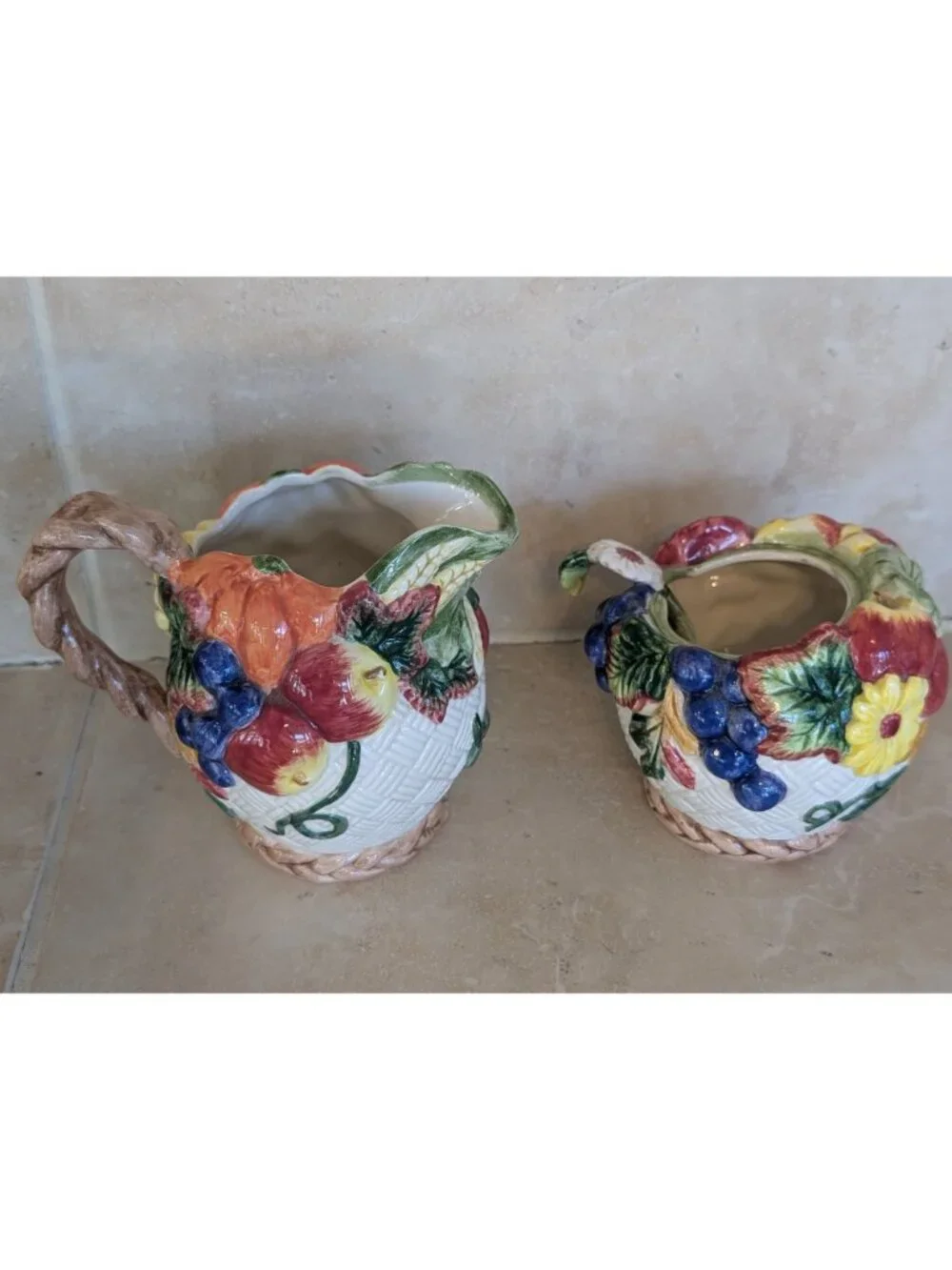 Vintage Fitz and Floyd Ceramic Cream and Sugar Set Golden Harvest Pattern
